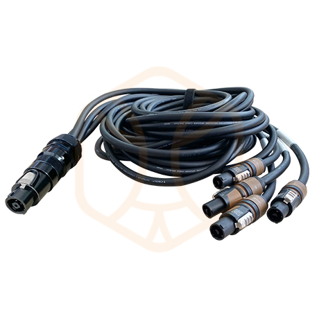 4.0 mm² 2 cores cable from Neutrik NLT8 FXX-BAG (8-pole) to 4x NEUTRIK NL2FXX-W-S (2-pole )