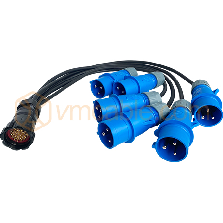 Power supply, 6pcs 3x 2.5 mm² Break out 6 ways | Socapex 19-pol male / CEE