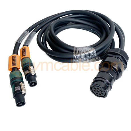 Highly Flexible Speaker split cable，2pcs 4.0 mm² 4 cores cable from 8 pin female to 2 x Neutrik NL4FXX-W-L
