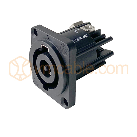 VM-SVP593L, 3-pole , power, plastic-, Panel socket, silver plated contact(s), straight, black