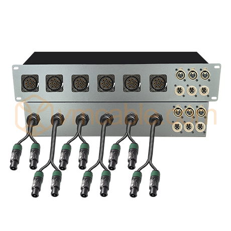 Custom LK008-6CH12XL3 Split-Out Box, 6 CH VM-LK008FP (8-pole) to 12x Neutrik NL4MPXX,  6x XLR female / male