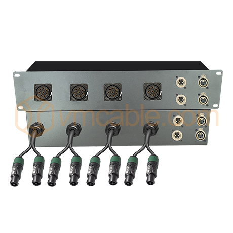 Custom LK008-4CH8XL2 Split-Out Box, 4 CH VM-LK008FP (8-pole) to 8x Neutrik NL4MPXX, 4x XLR female / male