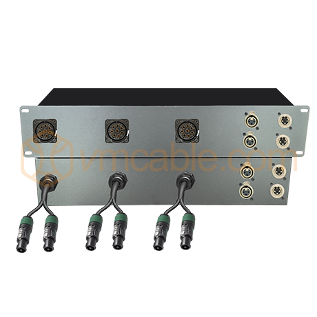 Custom LK008-3CH6XL2  Split-Out Box, 3 CH VM-LK008FP (8-pole) to 6x Neutrik NL4MPXX, 4x XLR female / male